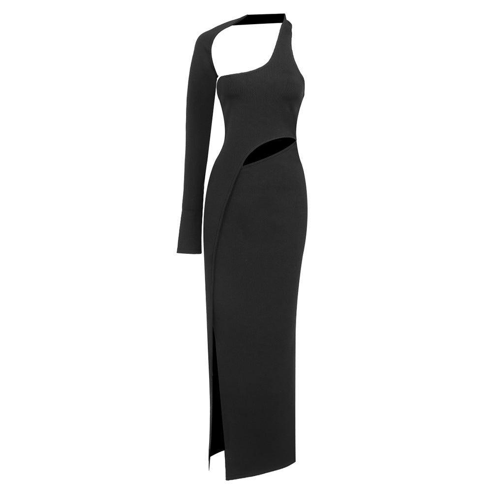 Design Single Sleeve Stretch Dress Bandage Dress Cropped Long Sleeve Maxi Dress