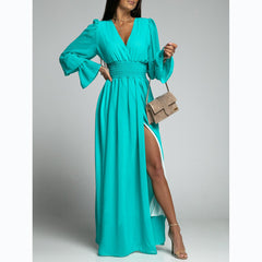 Waist-Tight Petal Sleeve Chiffon Dress