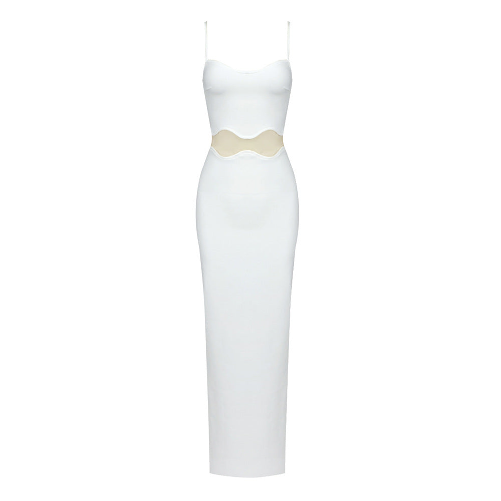 Wave Mesh Spaghetti Strap Dress Cropped Outfit See through Split Dress