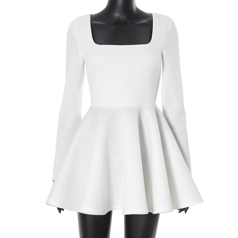 Vestido corto informal elegante de cuello cuadrado y corte entallado en la cintura