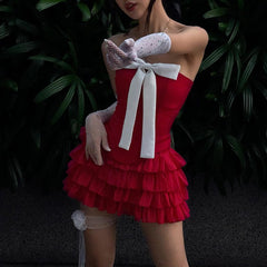 Bowknot vest and lotus leaf skirt suit