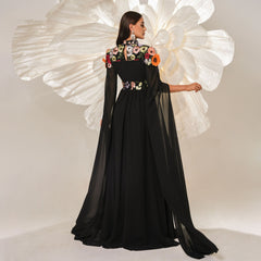 Vestido de noche largo de cóctel bordado de cuello alto de alta gama, vestido de dama de honor con cintura controlada y dobladillo grande