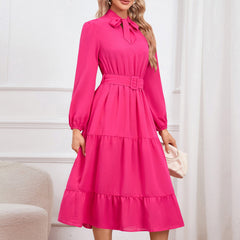 Elegant Slim Elegant Tied Collar Dress Layer Cake A Line Dress