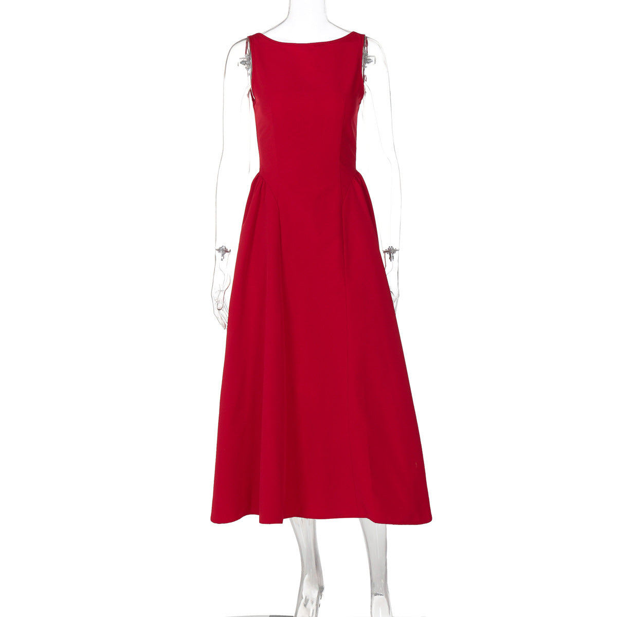 Vestido ajustado sin espalda y sin mangas de color sólido con cintura alta