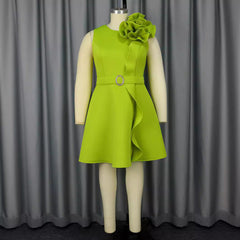 Three Dimensional Floral Dress Party Cocktail Sleeveless High Waisted Dresses
