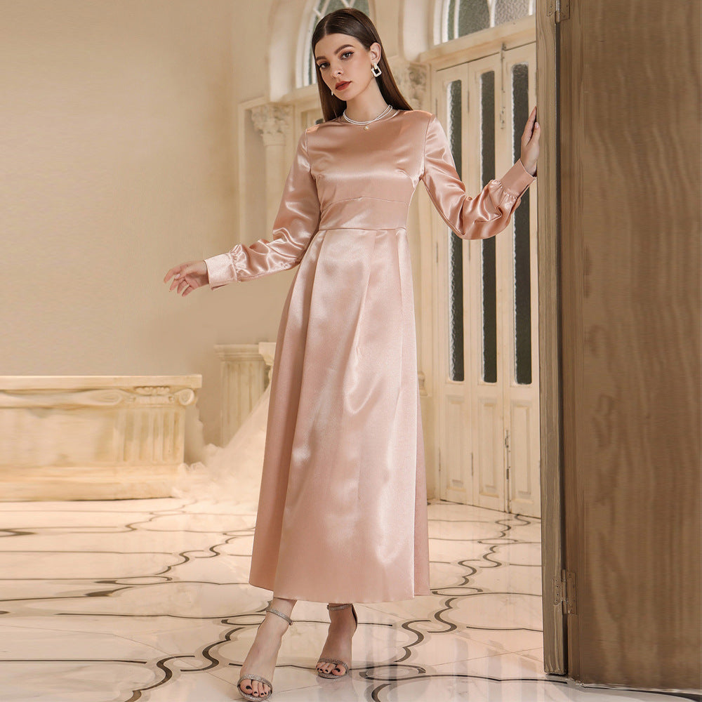 East Muslim High Waist Dress With Headscarf