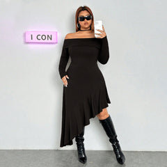 Elegant Dress  Boat Collar Wooden Ear Midi Dress