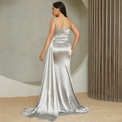 Vestido de cóctel para dama de honor, de noche, con tirantes finos, sin mangas, elegante, ajustado, largo, de color liso, con abertura