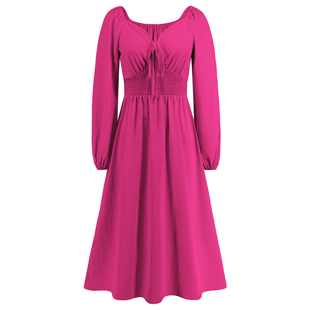 V Neck Slim Fit Graceful Long Sleeve Dress