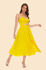 Vestido de corte bajo con cintura escotada y escote pronunciado, color macarrón, hecho a mano