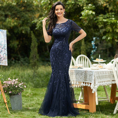 Vestido de noche de talla grande, versión con lentejuelas, malla, cola de pez, corte ajustado