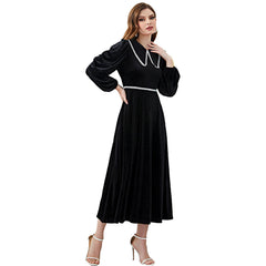 Solid Color Peter Pan Collar High Waist Dress