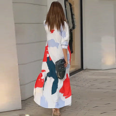 Printed Shirt Collar Loose Waist