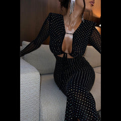 Colorful Sequ Dress Hollow Out Cutout out Strap Slim Fit Maxi Dress