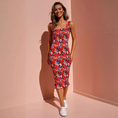 Midi Dress Vacation Ruffled Pleating Tight Dress