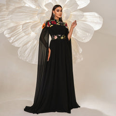 Vestido de noche largo de cóctel bordado de cuello alto de alta gama, vestido de dama de honor con cintura controlada y dobladillo grande