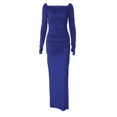 off the Shoulder off Neck Tight Pleated Side Split Dress
