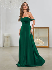 Vestido largo verde oscuro sin tirantes, de tela elástica, formal, con aberturas, para noche