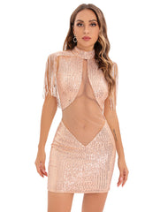 Vestido de noche con costura de malla transparente