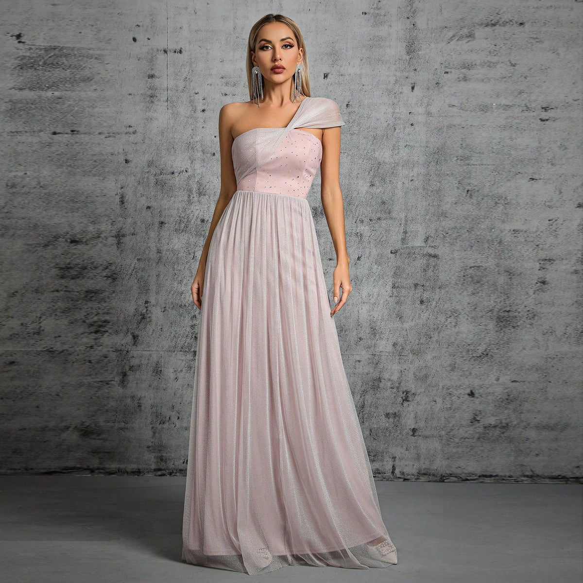 Vestido de noche de un solo hombro para adultos, ceremonia, baile, gasa, cintura adelgazante, elegante, fiesta anual, noche