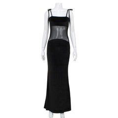 Low Cut Mesh Stitching See through Sling Dress Elegant Slim
