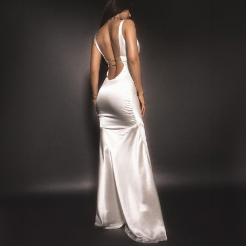 Vestido elegante con tirantes de cola de pez y corte ajustado a la cadera