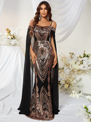 Dress Sequin Off The Shoulder Sling Ball Evening Dress Waist Hip Wrapped Fishtail Dress