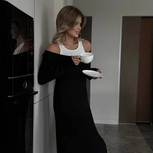 Vestido tipo chaleco de dos piezas con costuras falsas y mangas largas