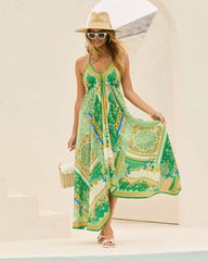 Vestido informal de fiesta con tirantes estampados midi