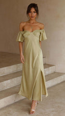 Elegant Short Sleeve Backless V Neck Split