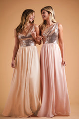 Sleeveless V neck Wedding Bridesmaid Dress