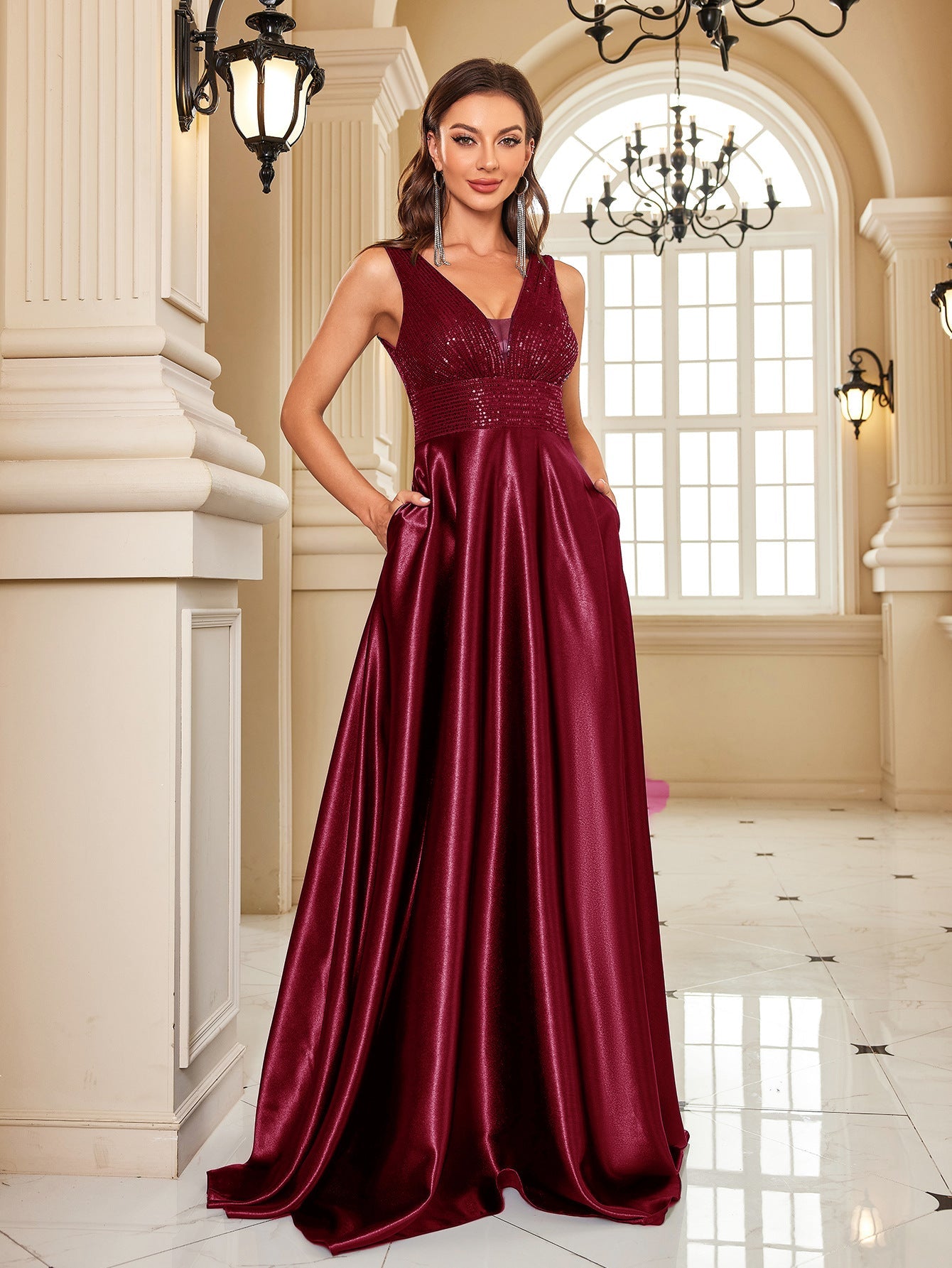 Deep V Plunge Dress Backless Sequin Slim Fishtail Bridesmaid Cocktail Evening Dress