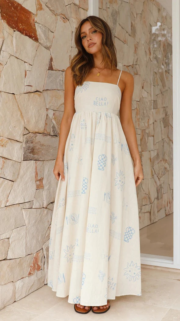 Fresh Printed Personalized Back Cutout Sling Dress