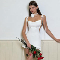 Solid Color Cami Dress Backless Pleated Dress