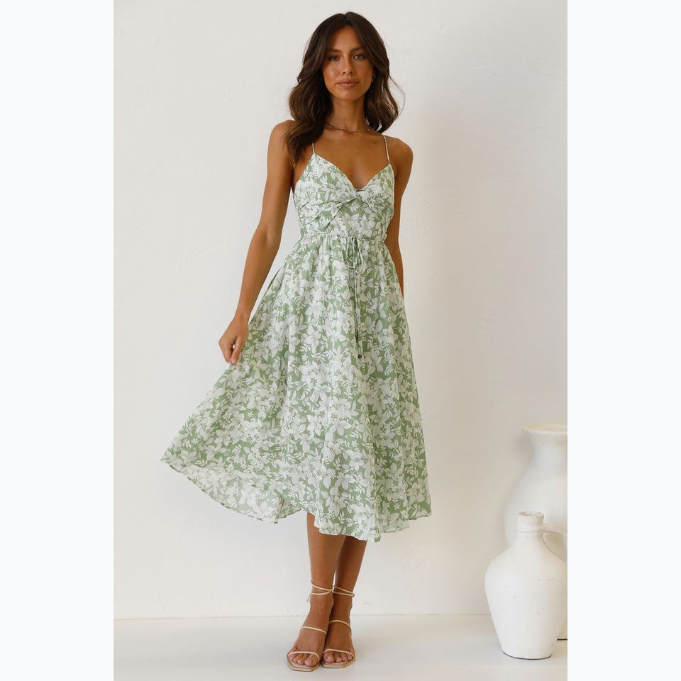 Sundress Sweet Spaghetti-Strap Floral Digital Printing Fresh Dress