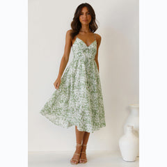 Sundress Sweet Spaghetti-Strap Floral Digital Printing Fresh Dress