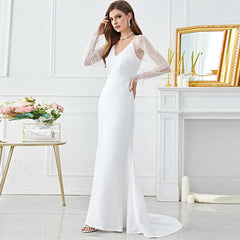 Fashionable French Elegant Mesh Stitching Sleeves Fishtail Dress