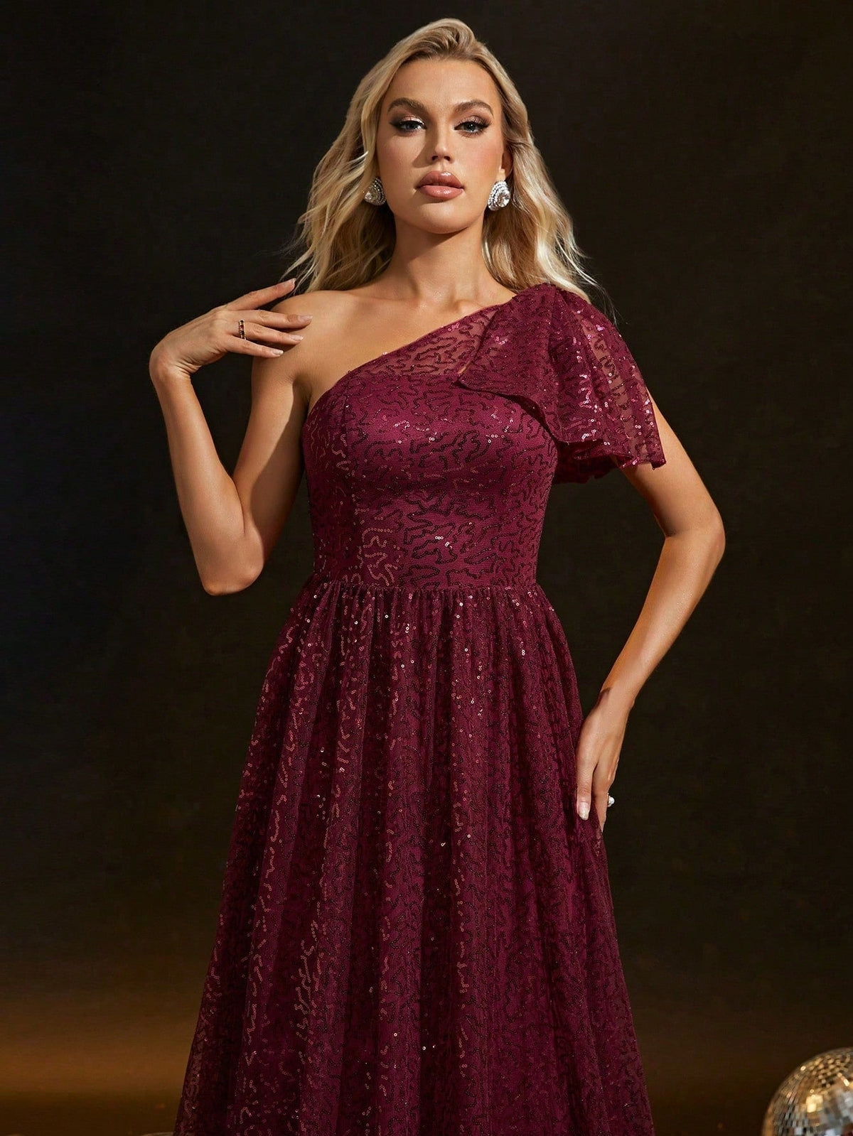 Vestido de noche de un solo hombro con lentejuelas, vestido de novia color vino tinto tostado, vestido de fiesta de ceremonia para adultos, corte entallado, fiesta anual de noche