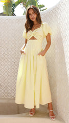 Vestido elegante de color liso con aberturas y mangas abullonadas para playa