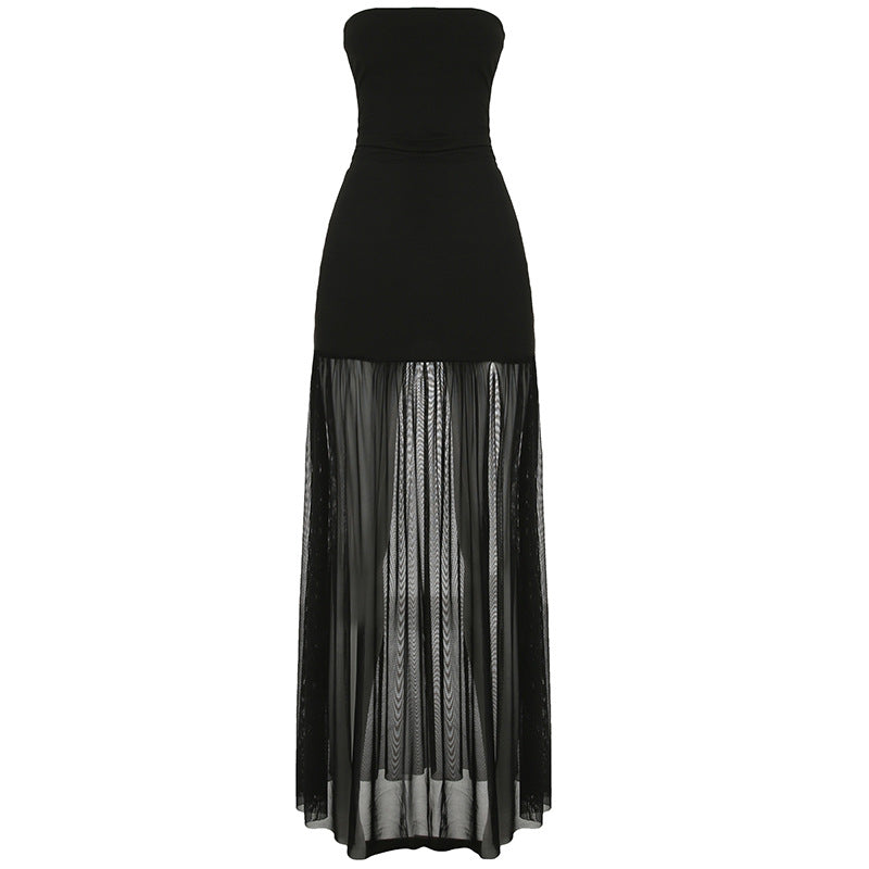 Graceful Tube Top Dress Chest Wrapped Strapless Vacation Hip Wrapped Mesh Split Dress