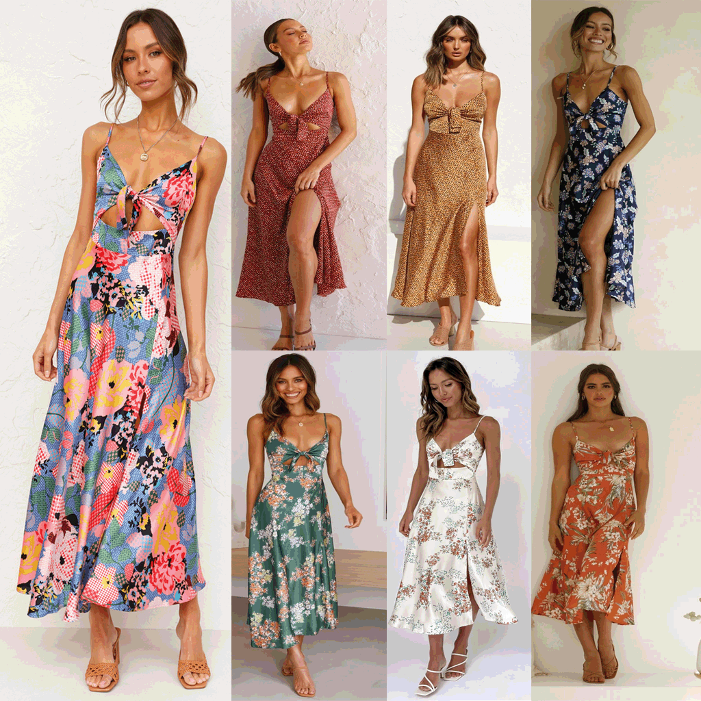 Sundress Small Maxi Floral Print Fresh Sweet Spaghetti-Strap Dress AmiEmi Sundress Small Maxi Floral Print Fresh Sweet Spaghetti-Strap Dress AmiEmi