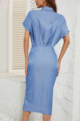 Casual Polo Collar Denim Sheath Dress for