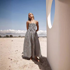 Striped Printed Rubber BLarge Swing Pocket Sling Dress