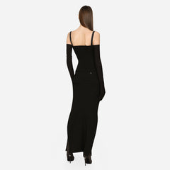 Vestido con guantes y cremallera larga con tiras negras