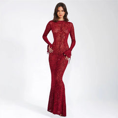 Vestido maxi de otoño con espalda descubierta, estampado de leopardo y malla transparente