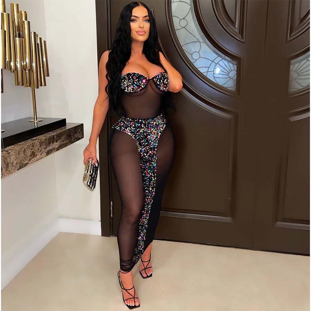 Tube Top See Through Beaded
