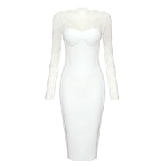 White Long Sleeve Lace Dress Backless Wear