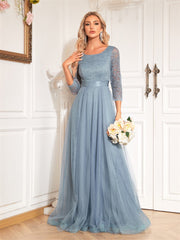 Vestido elegante de cóctel de noche de manga larga de tul en forma de A Vestido largo de fiesta