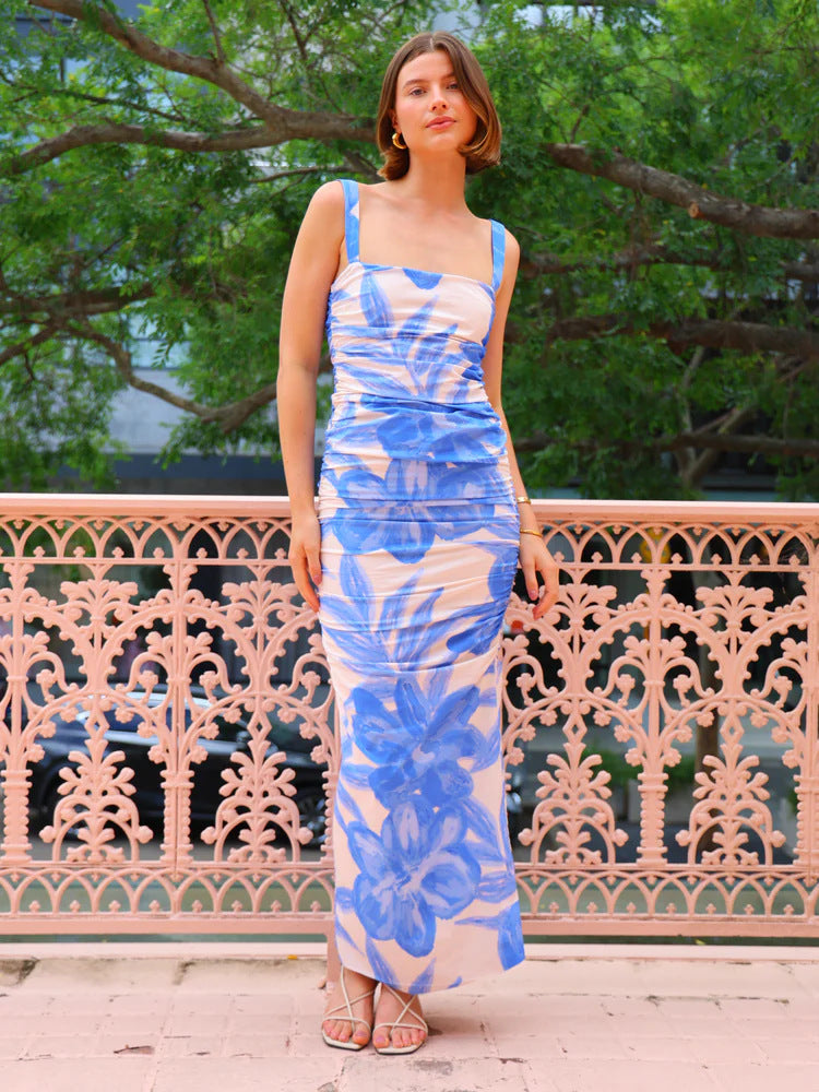 Slim Fit Maxi Dress Backless Spaghetti Straps Dress