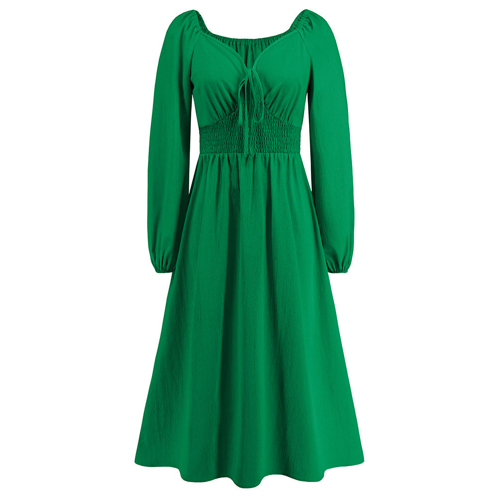 V Neck Slim Fit Graceful Long Sleeve Dress